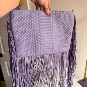 Brian Atwood Lavender Quilted Fringe Clutch